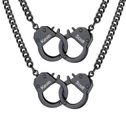 Black Custom Handcuff Couple Necklace 4MM