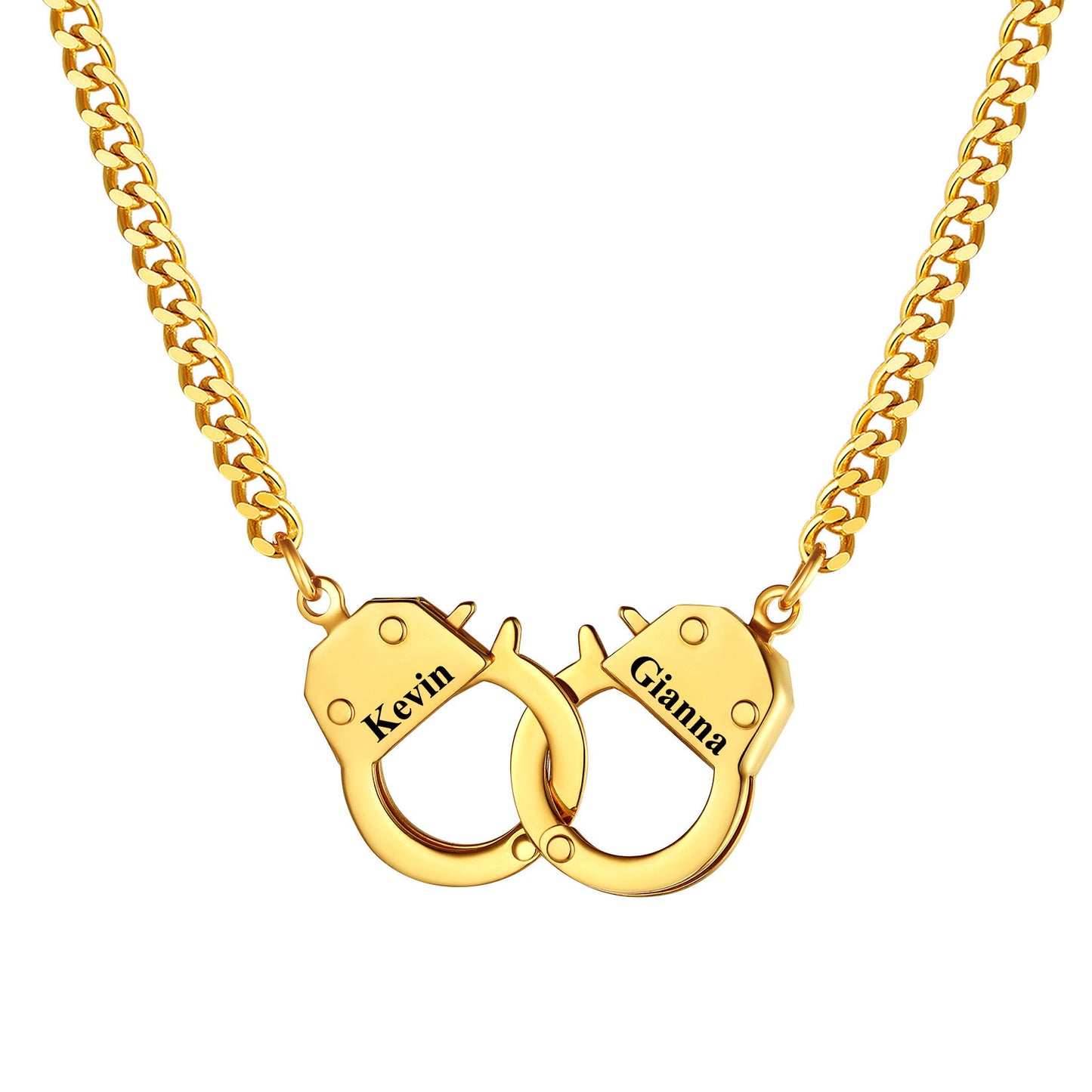 Custom Handcuff Couple Necklace 4MM Gold