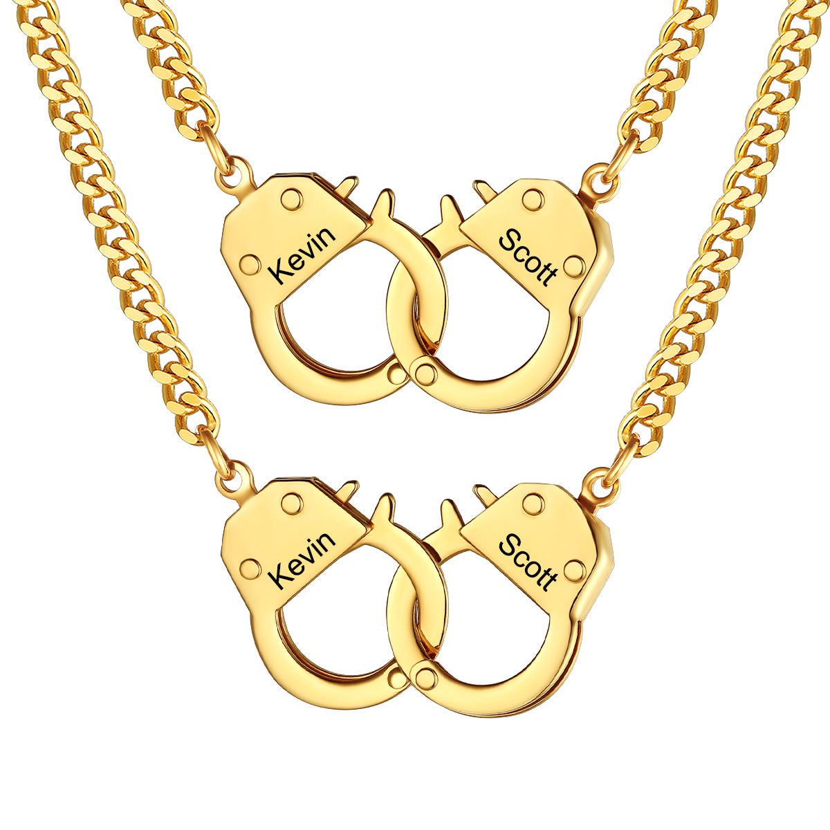 Gold Custom Handcuff Couple Necklace 4MM