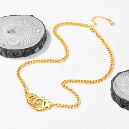 Custom gold Handcuff Couple Necklace 4MM