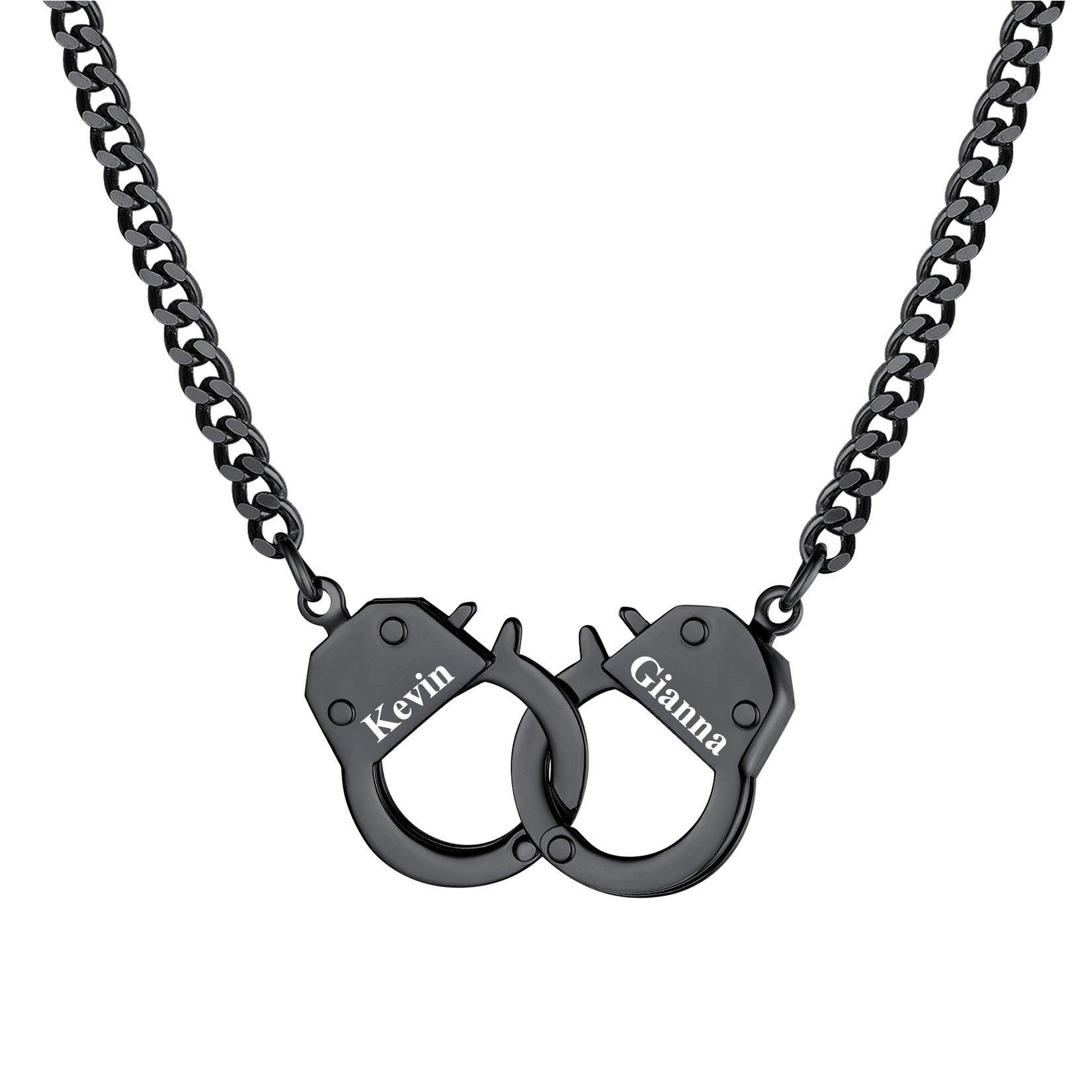 Custom Handcuff Couple Necklace 4MM Black
