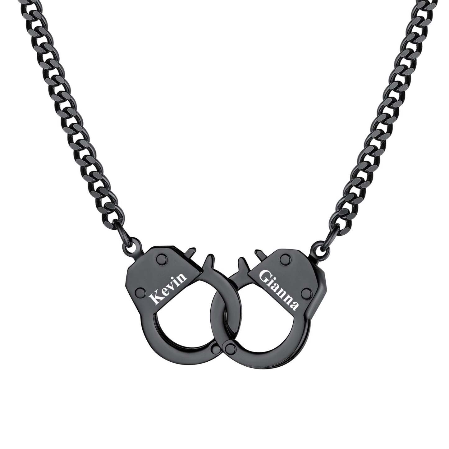 Custom Handcuff Couple Necklace 4MM Black
