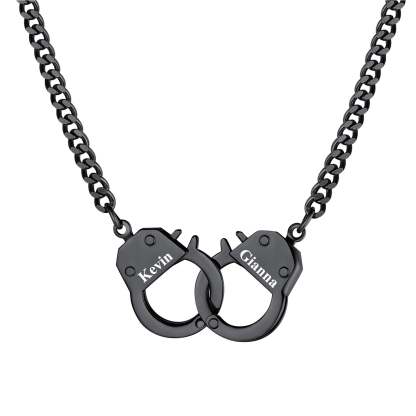 Custom Handcuff Couple Necklace 4MM Black