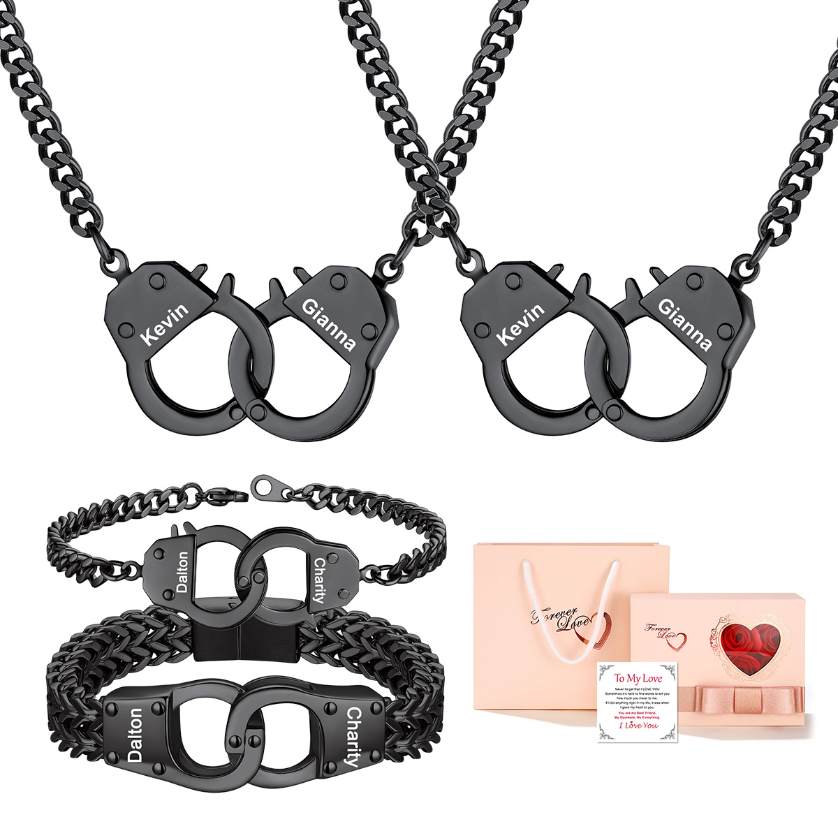 Custom Handcuff Couple Necklace & Bracelet Set
