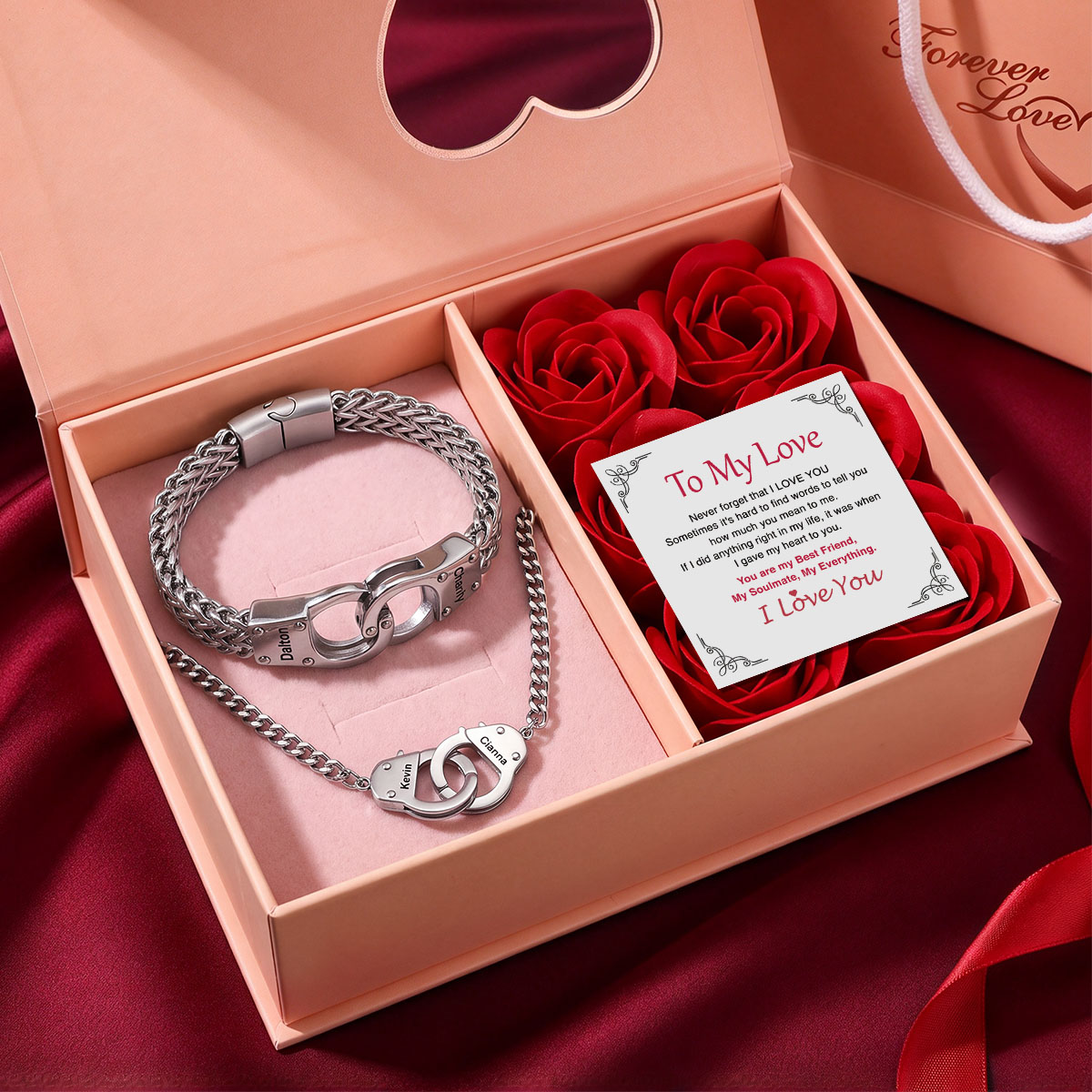 Custom Handcuff Couple Necklace & Bracelet Set