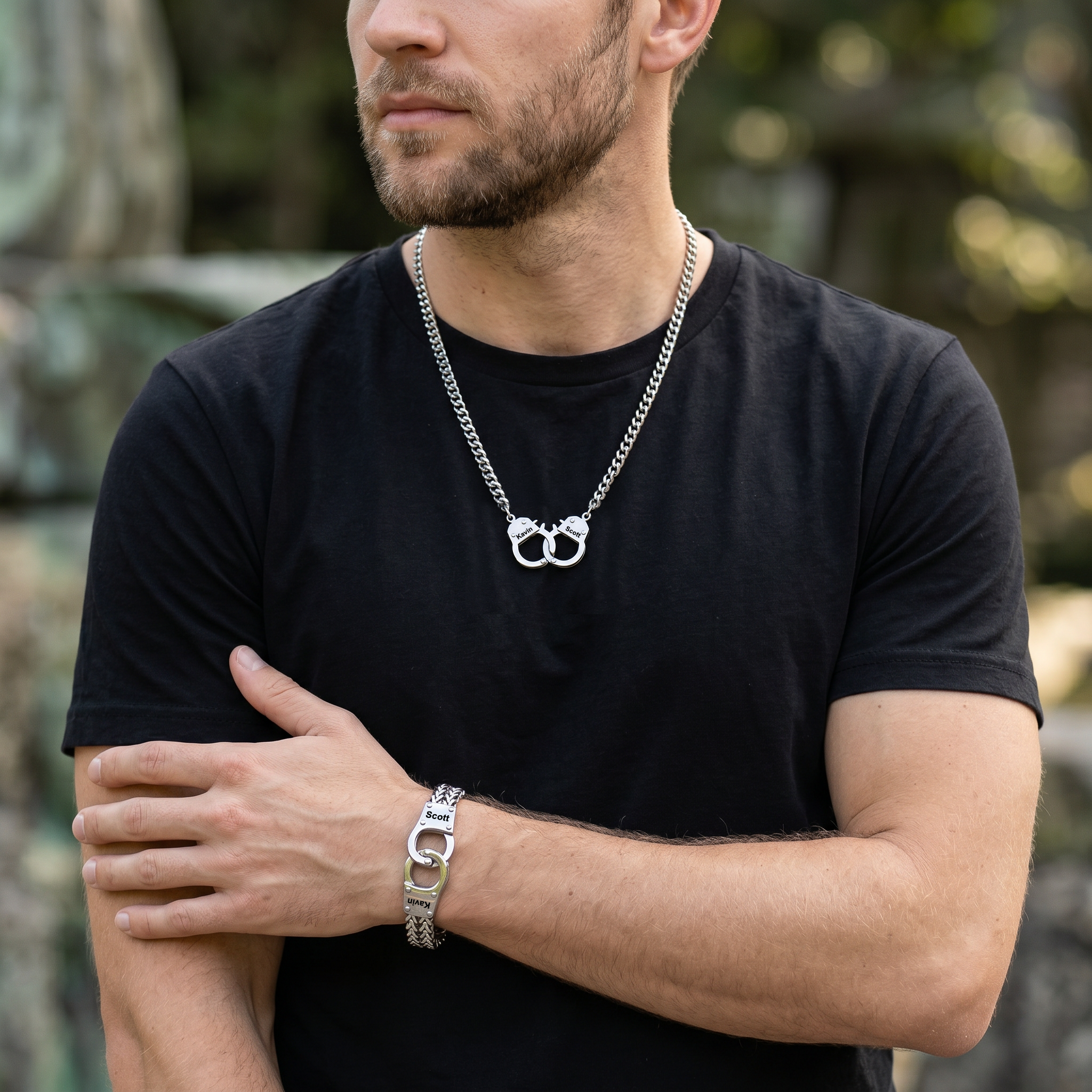 Custom Handcuff Couple Necklace & Bracelet Set