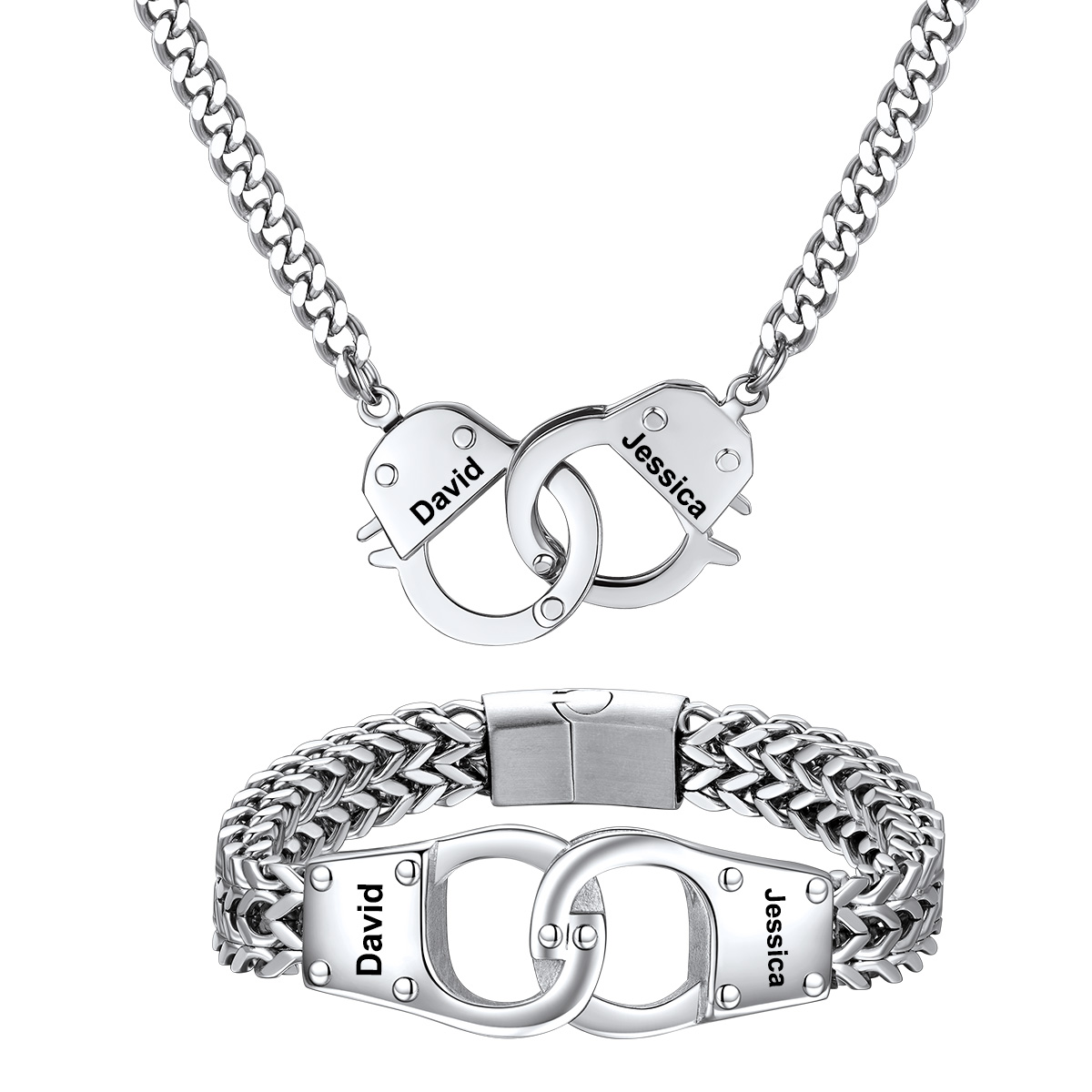 Custom Handcuff Couple Necklace & Bracelet Set