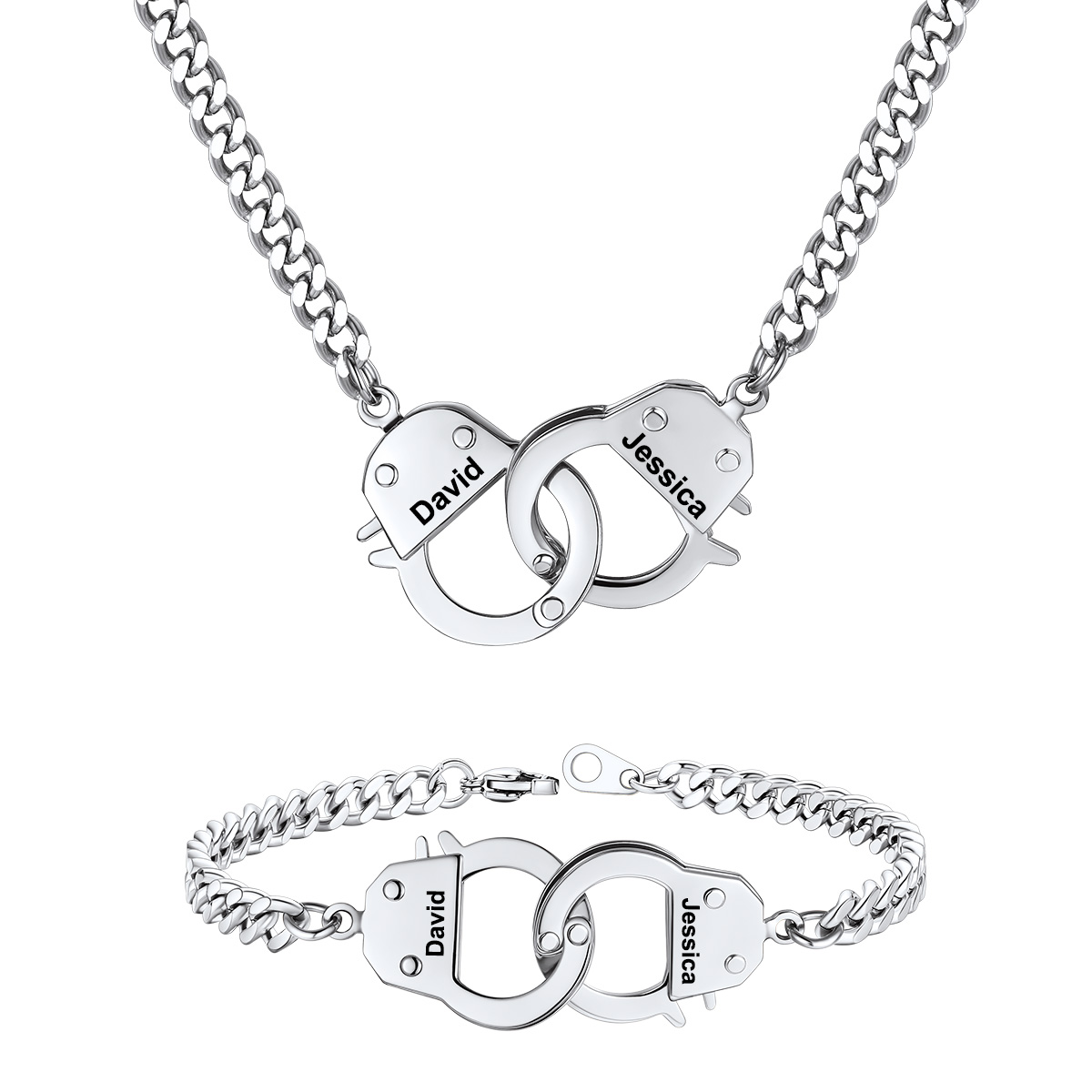 Custom Handcuff Couple Necklace & Bracelet Set