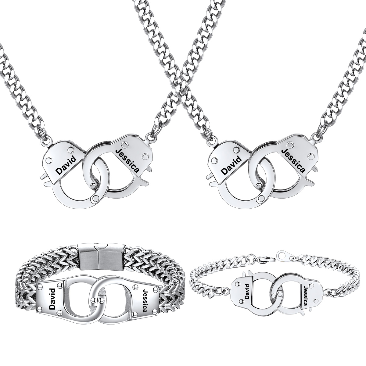 Custom Handcuff Couple Necklace & Bracelet Set
