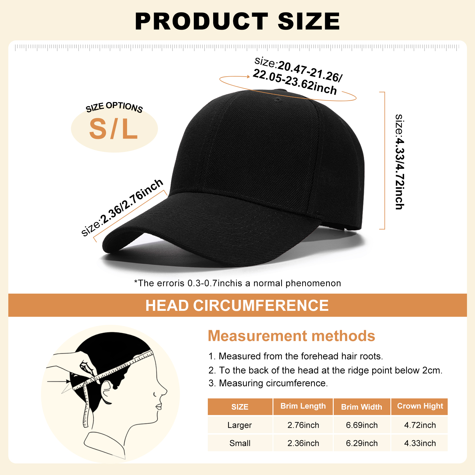 Custom Hat Baseball Cap with Embroidery size