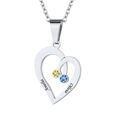 Custom Heart Birthstone Necklace with Names for Mom