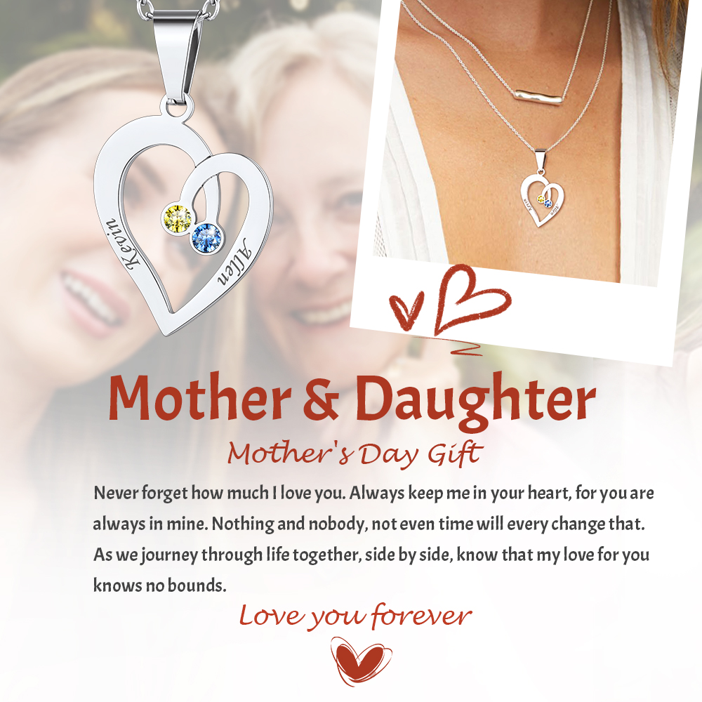 Custom Heart Birthstone Necklace daughter to mothe