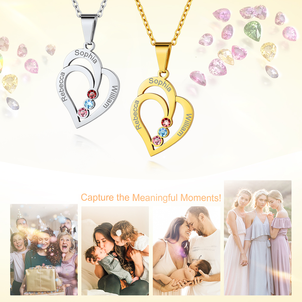 Custom Heart Birthstone Necklace for mother's day