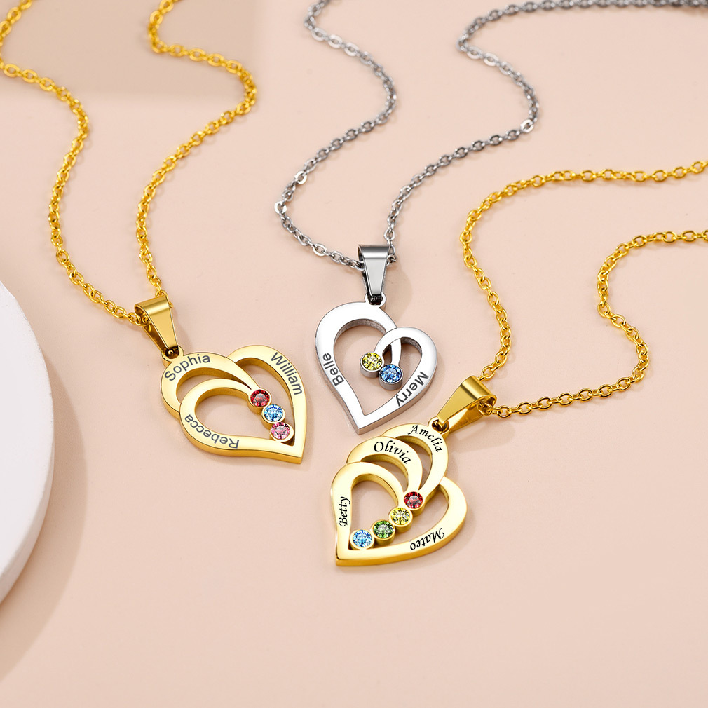 Custom Heart Birthstone Necklace stainless steel