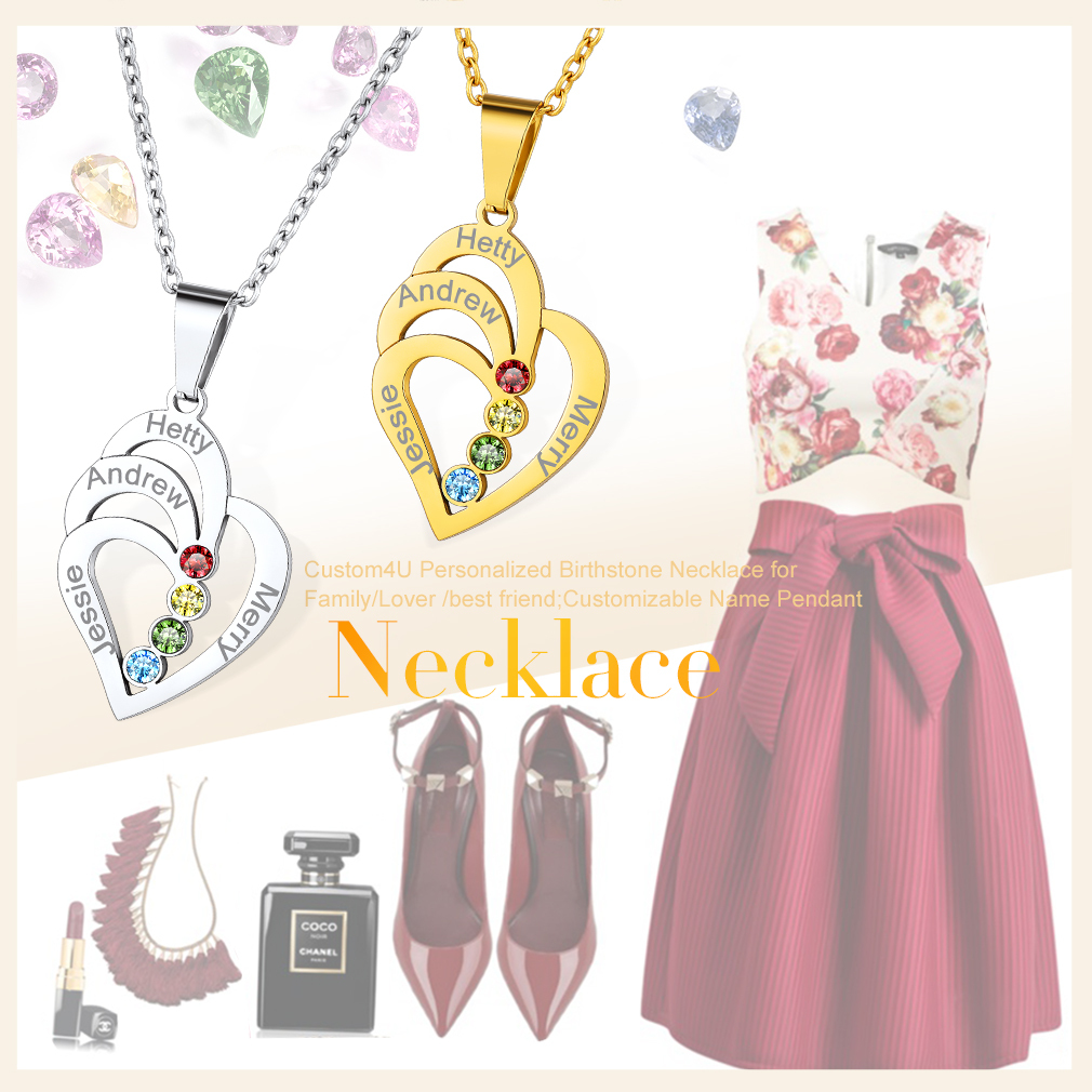 Custom Heart Birthstone pendant Necklace