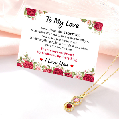 Custom Heart Infinity Birthstone Necklace For Mom with Family Names