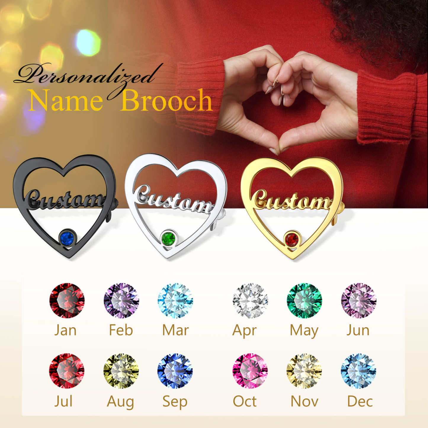 Custom Heart Name Brooch pin