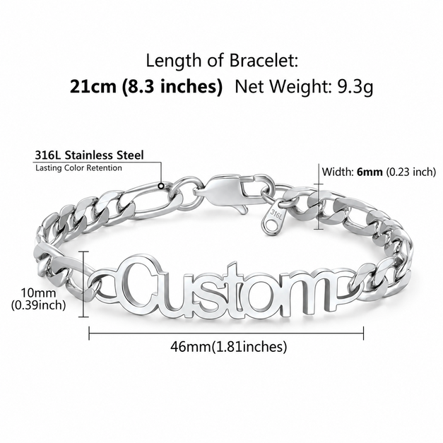 Custom Heart Photo Engraved Name Layered Bracelet 