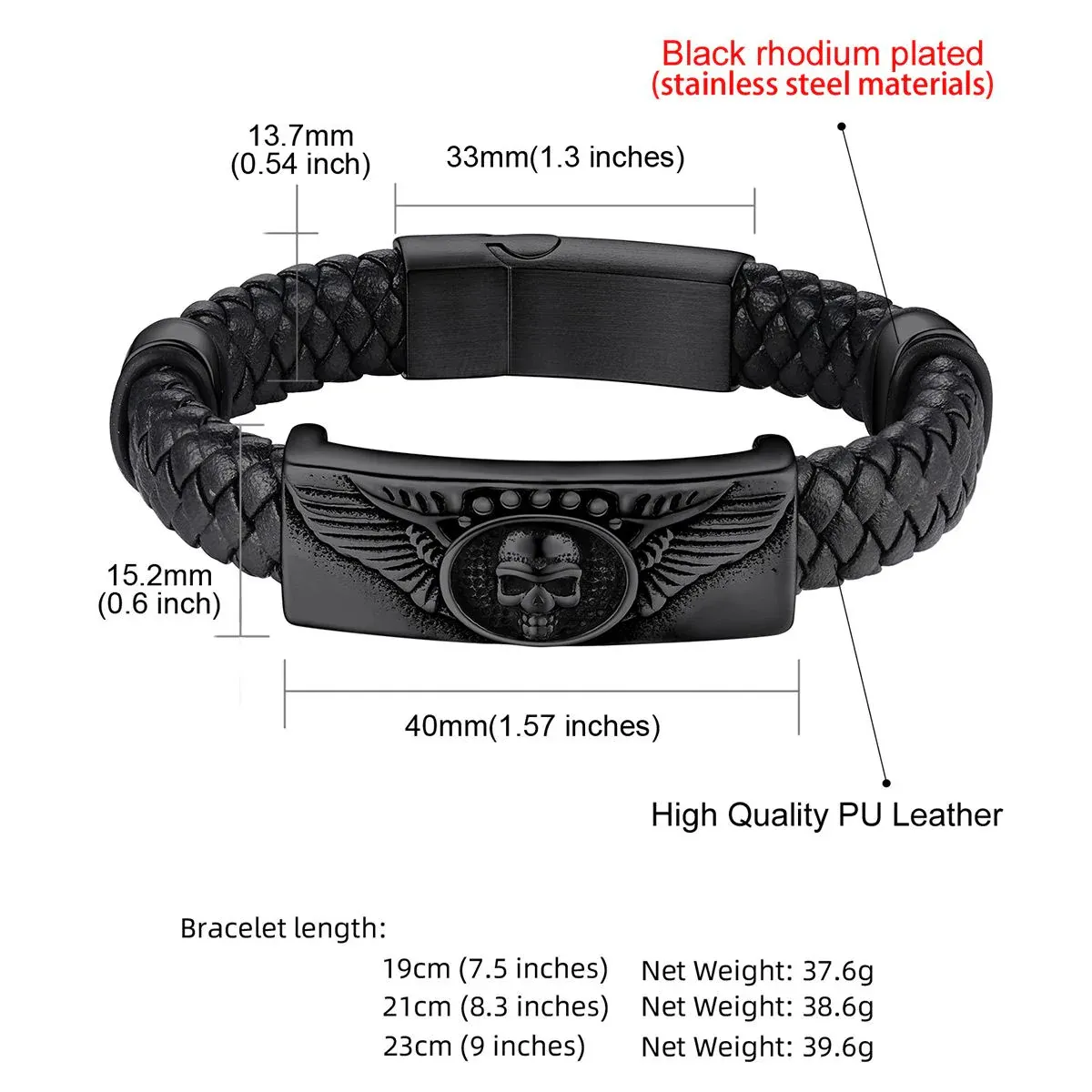 Custom Leather Skull Wing Bracelet Dimension durable Solid