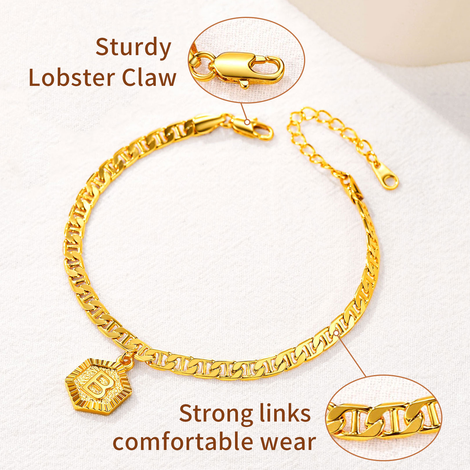 Personalized Mariner Initial Charm Anklet for Women