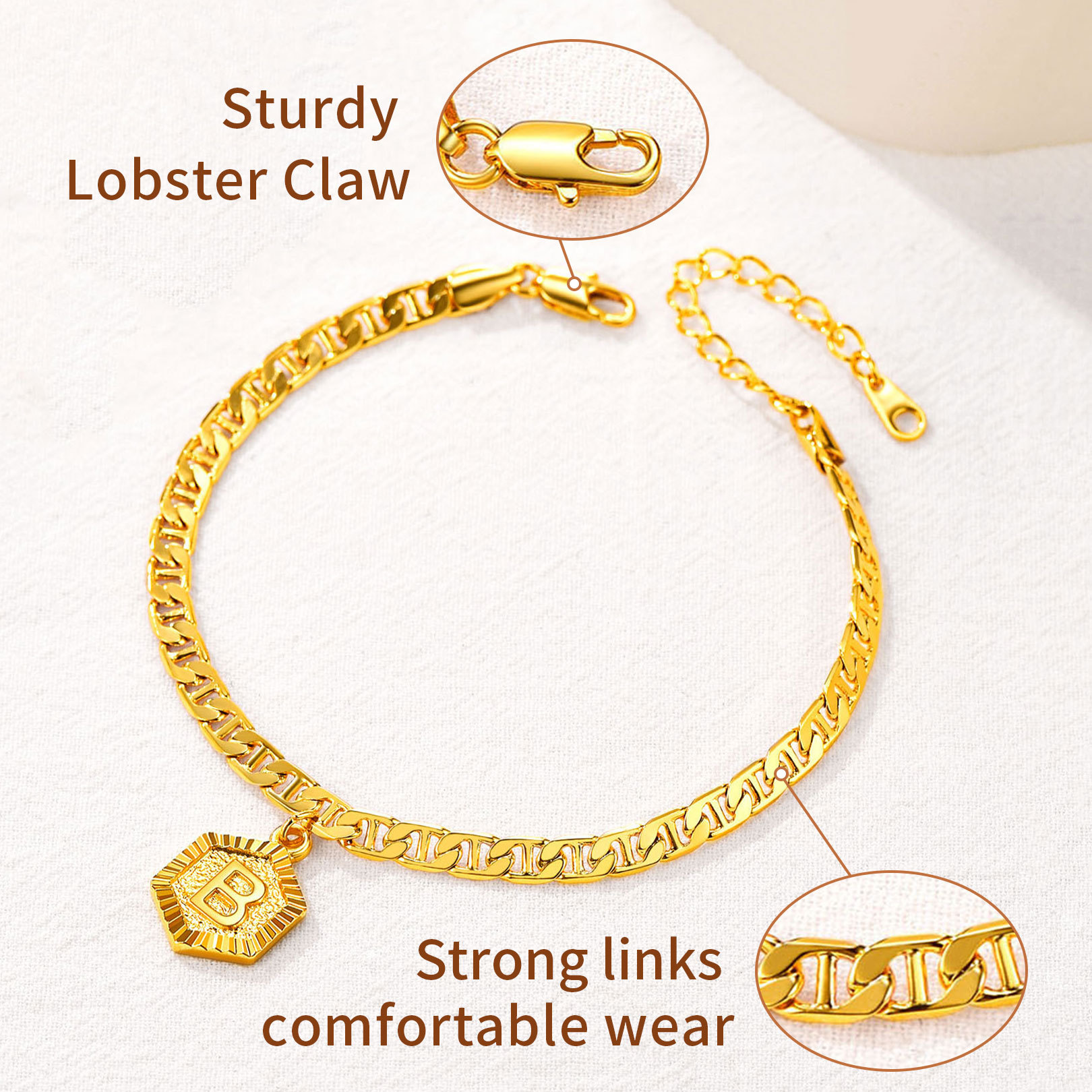 Personalized Mariner Initial Charm Anklet for Women