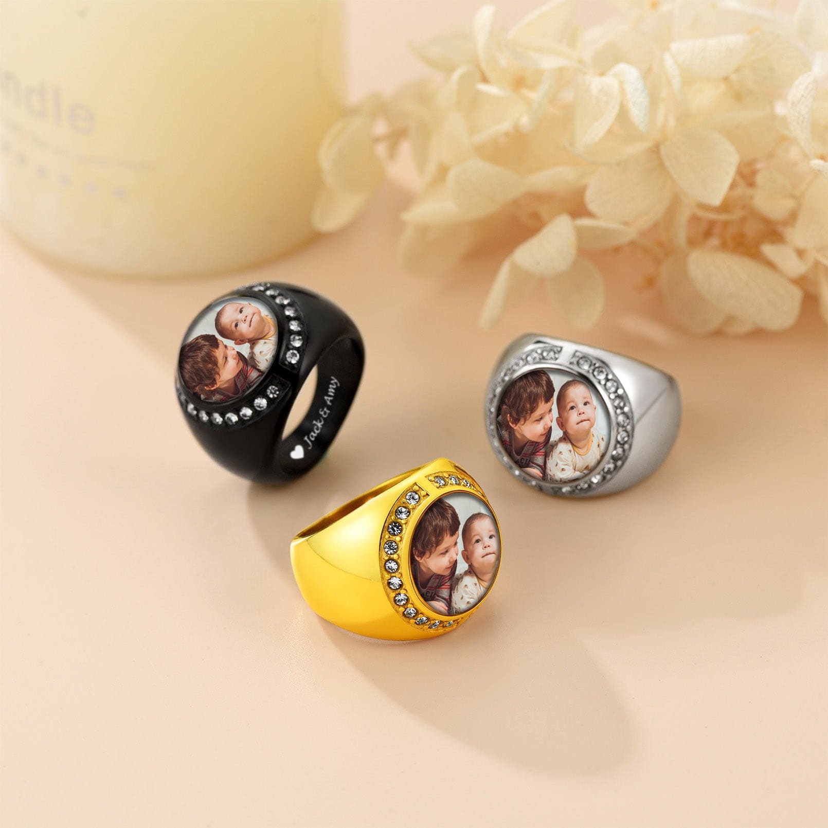 Custom Mens Ring with Pictures in diffenrent colors