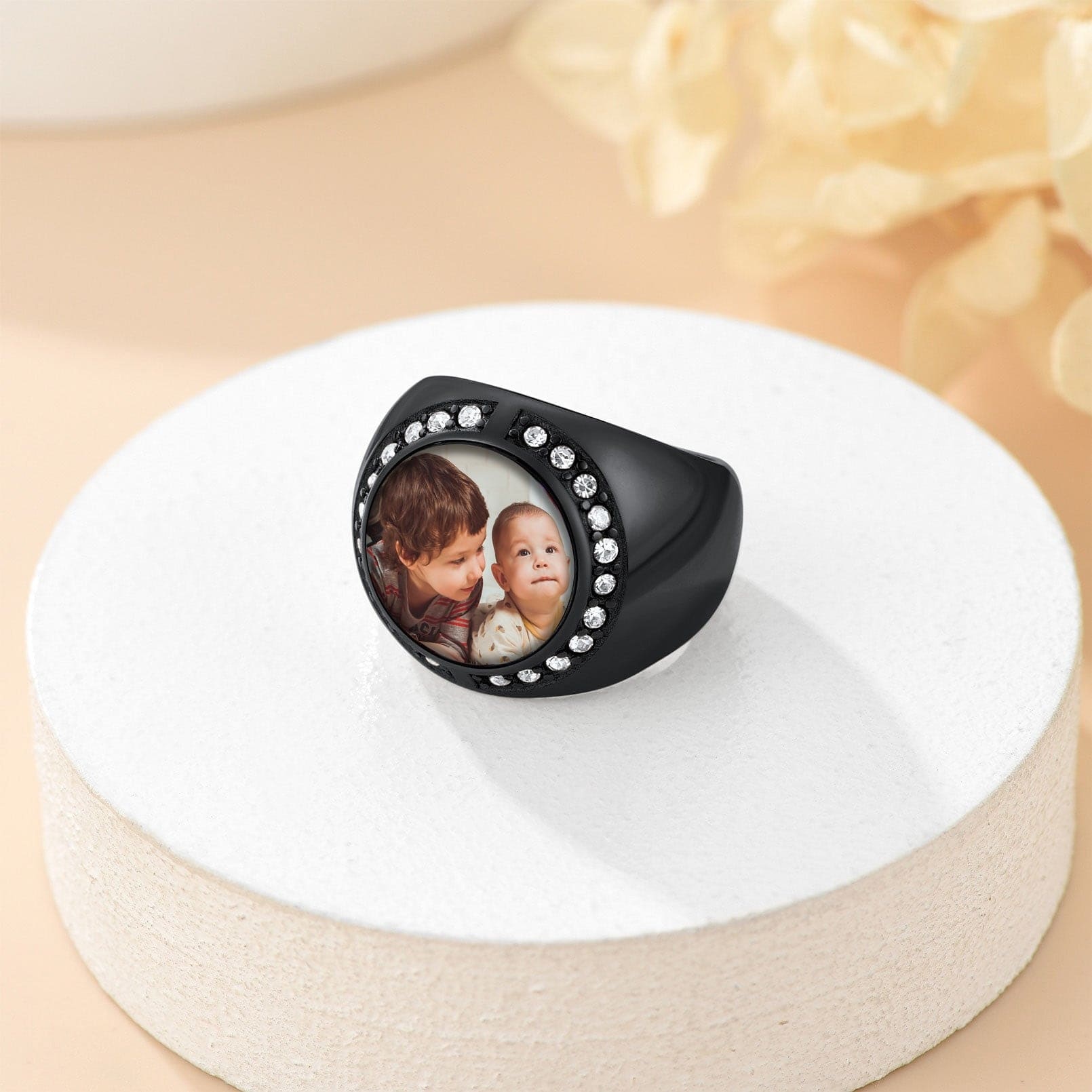 Custom Mens Round Signet Ring black