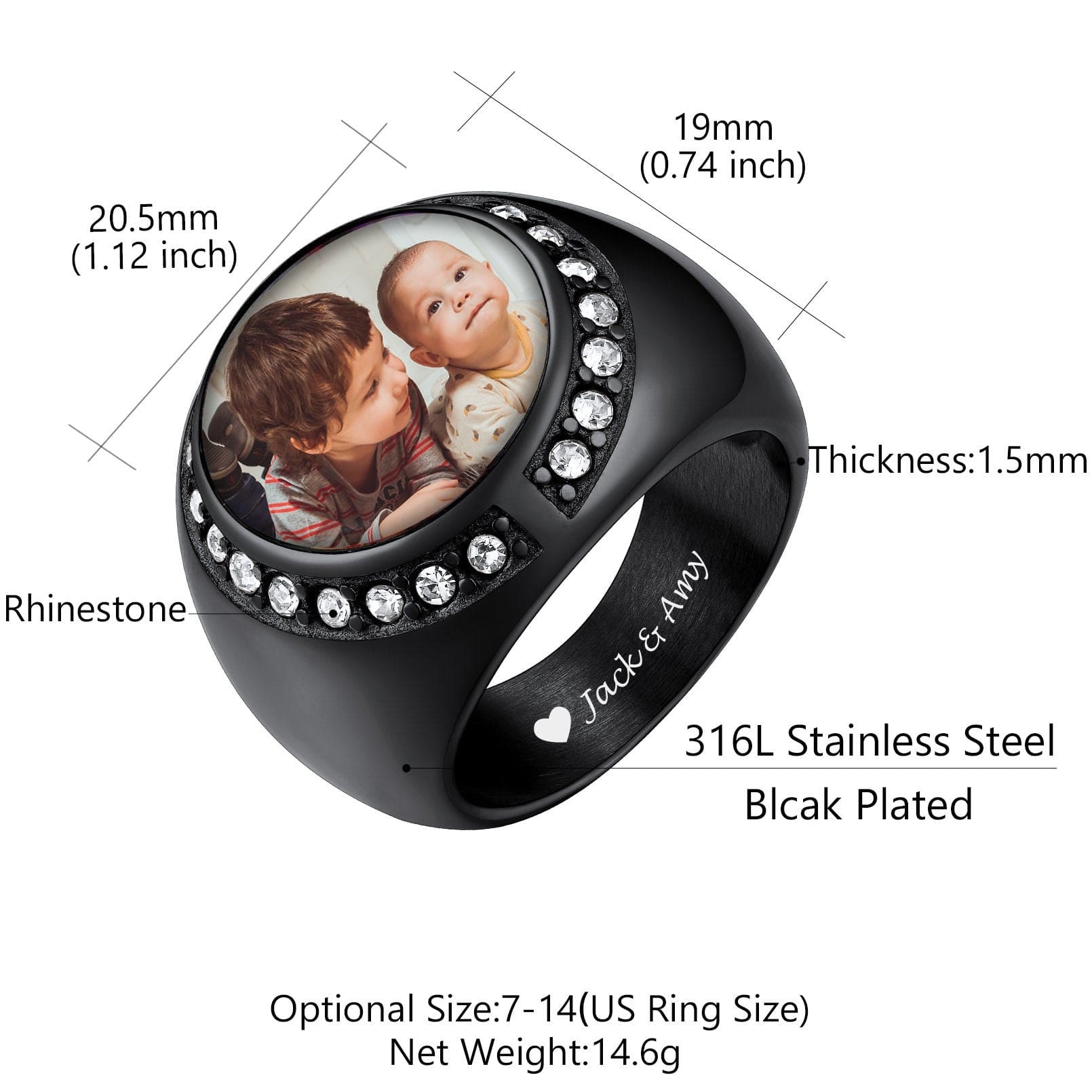 Custom Mens Round Signet Ring with Pictures