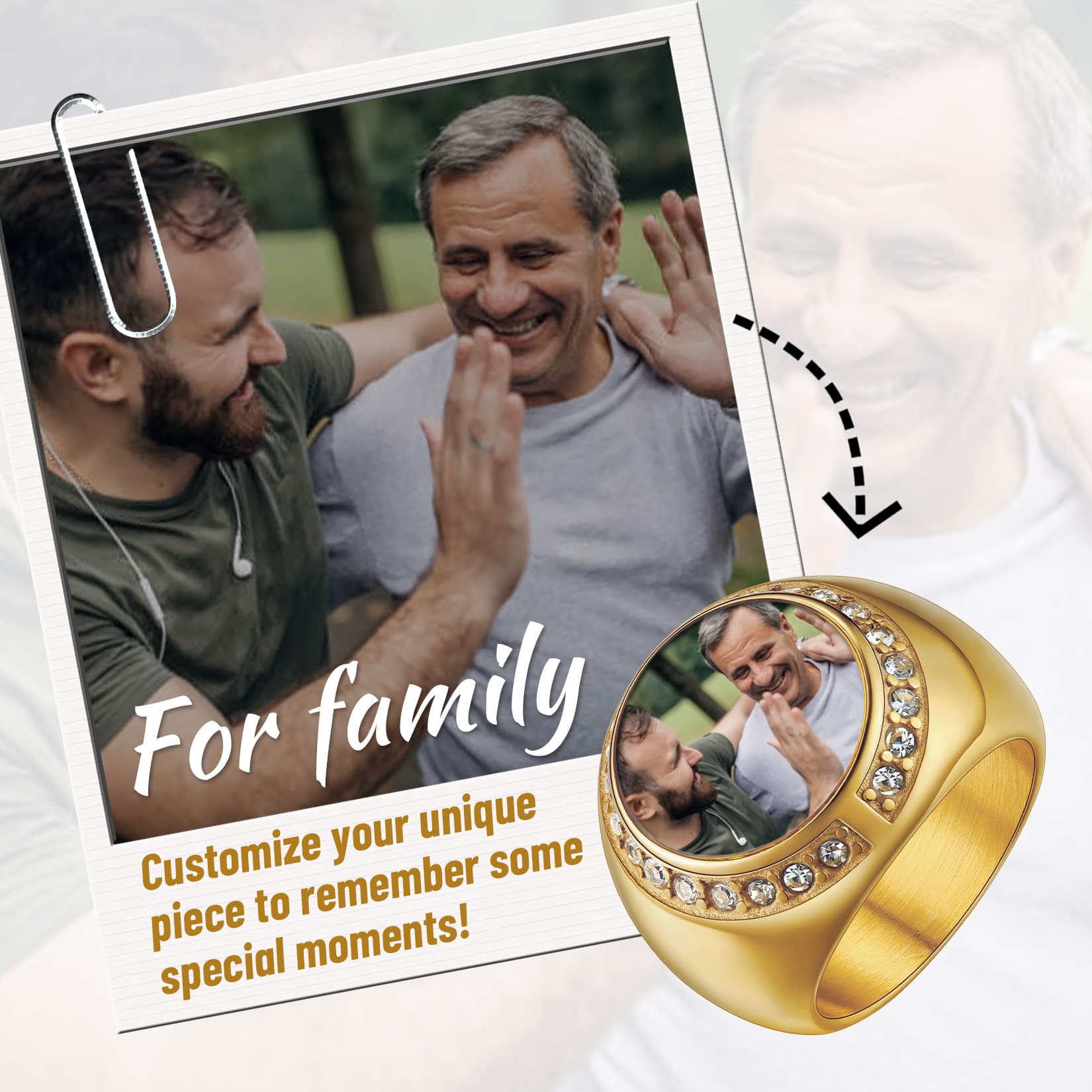 Custom Mens Round Signet Ring with Pictures for family