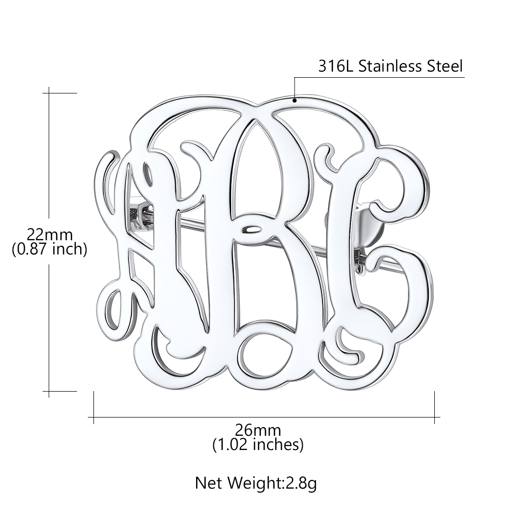 Custom Monogram Letter Initial Brooch Pin for Wedding Bouquet detail