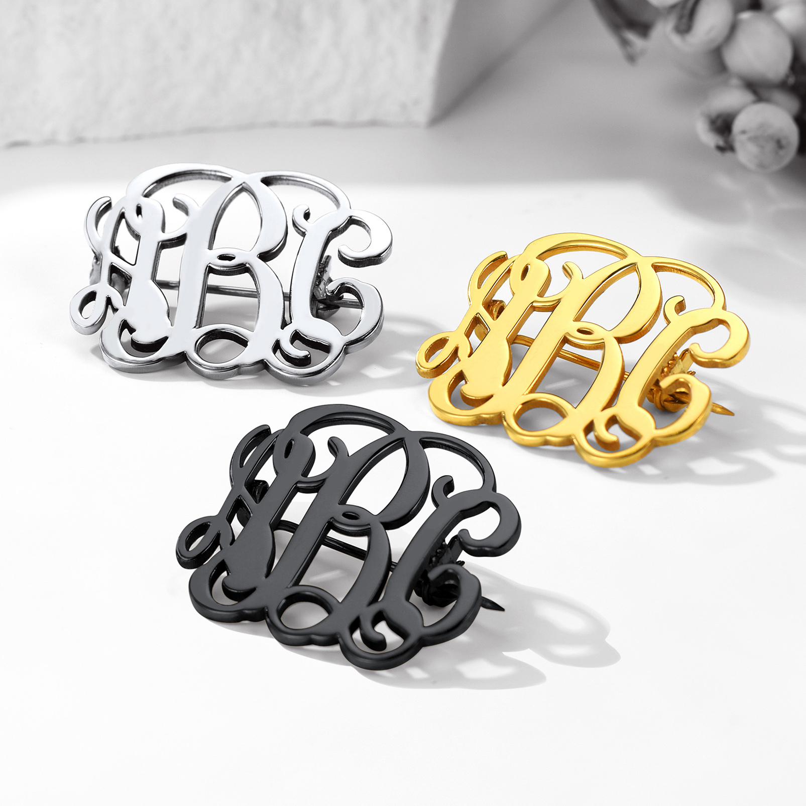 Custom Monogram Letter  Brooch Pin for  Bouquet