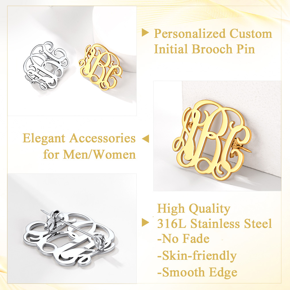 Custom Monogram Initial Brooch Pin for Bouquet