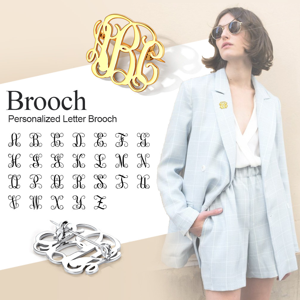 Custom Monogram Brooch Pin for Wedding Bouquet