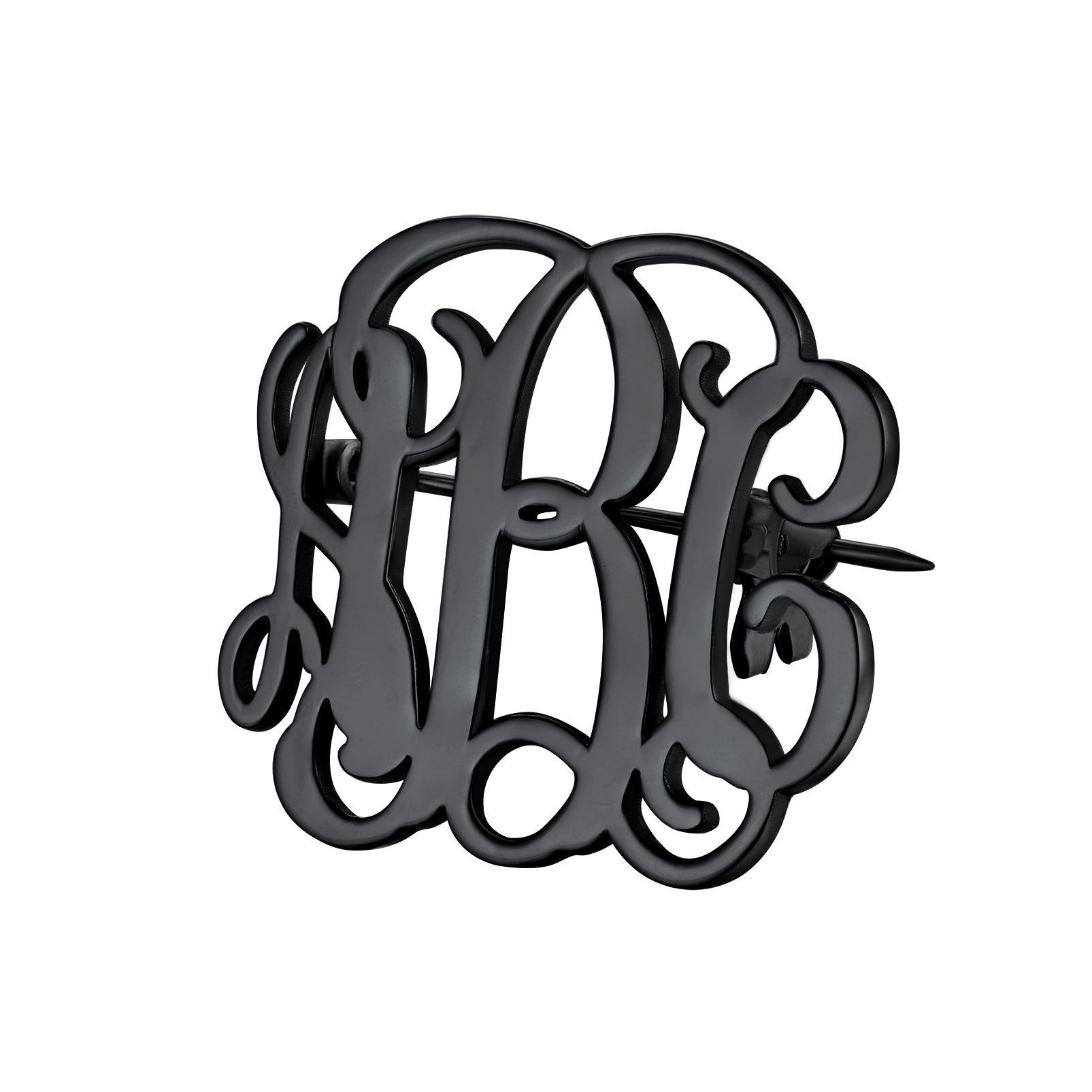Custom Monogram Letter Initial Brooch Pin for Wedding Bouquet black