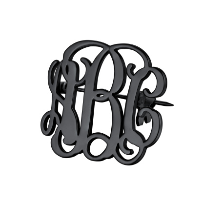 Custom Monogram Letter Initial Brooch Pin for Wedding Bouquet black