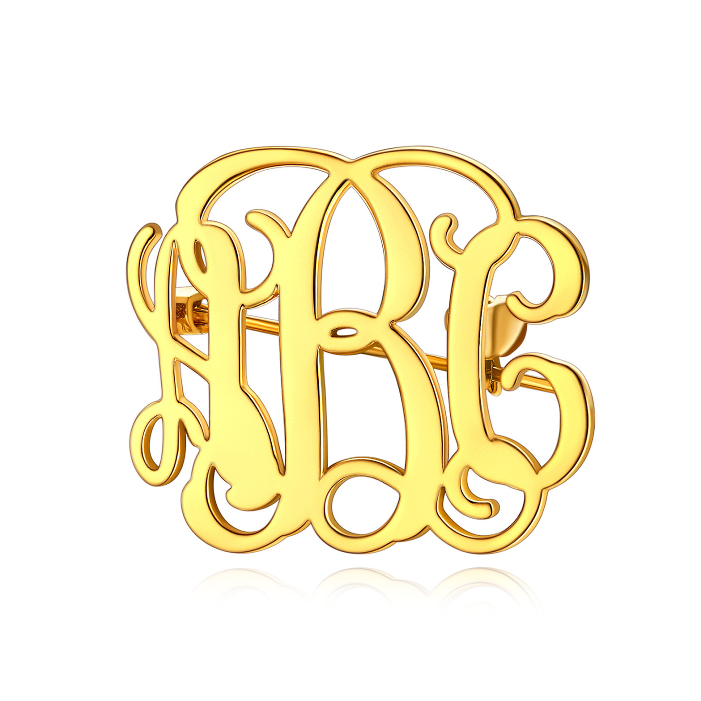 Custom Monogram Letter Initial Brooch Pin for Wedding Bouquet gold