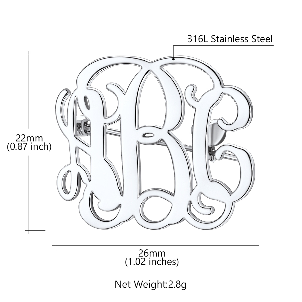 Custom Monogram Letter Initial Brooch Pin for Wedding Bouquet detail