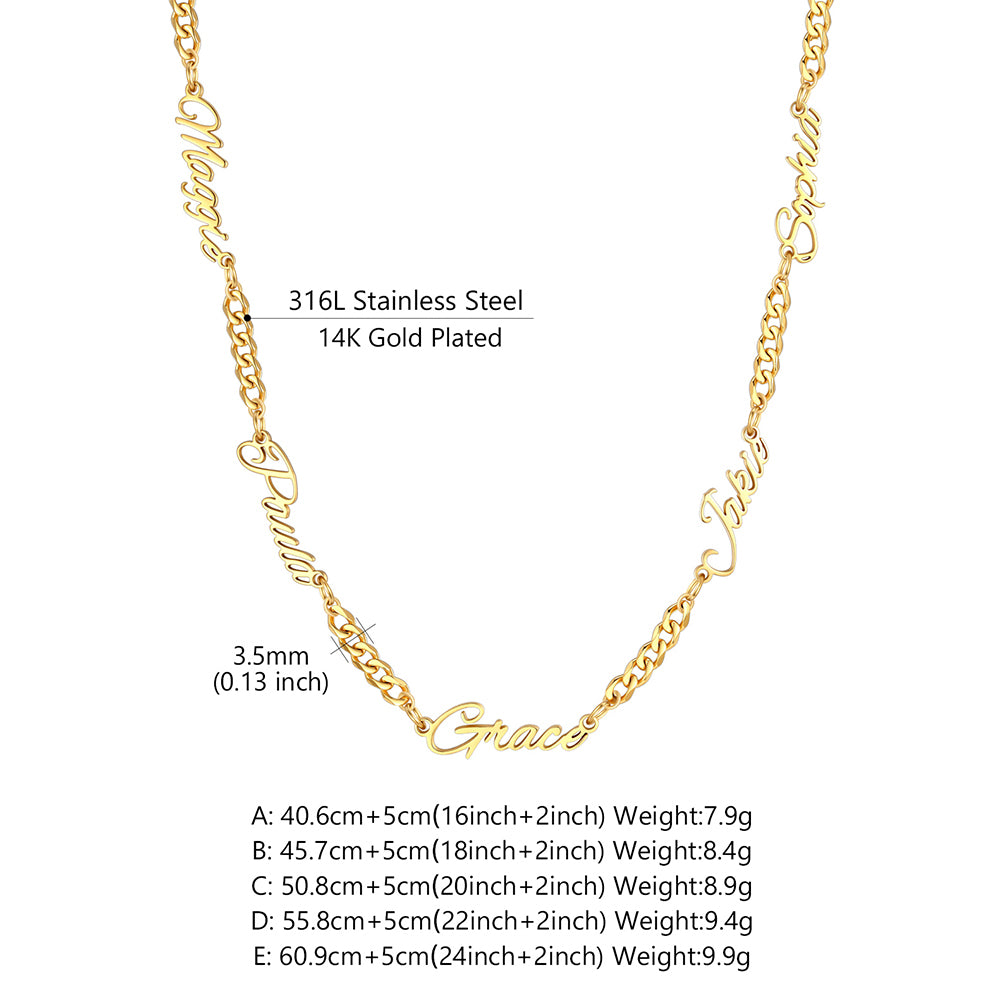 Custom Multi-Name Cuban Link Necklace 3MM size