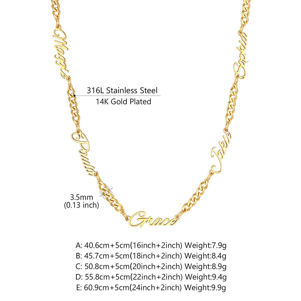 Custom Multi-Name Cuban Link Necklace 3MM size