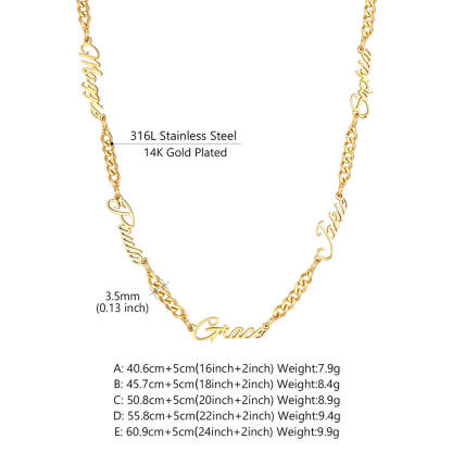 Custom Multi-Name Cuban Link Necklace 3MM size