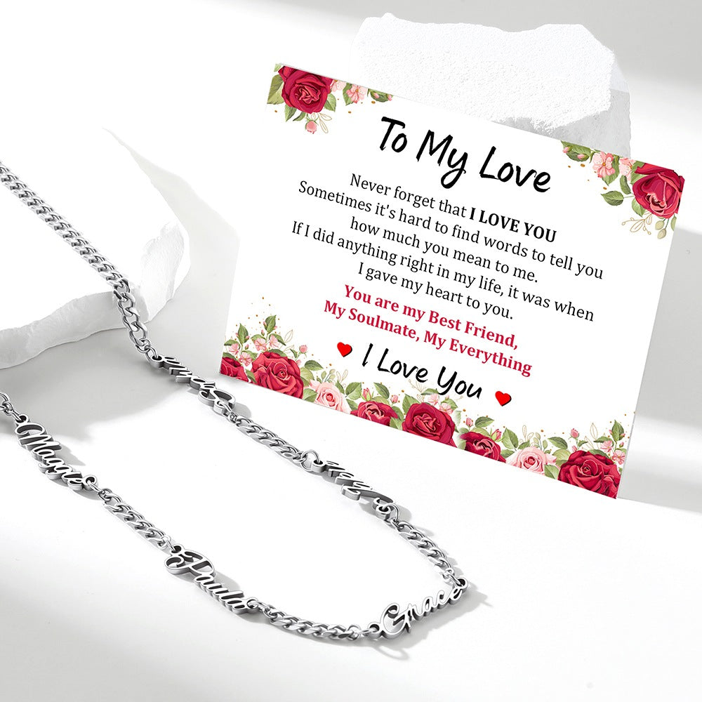 Custom Multi-Name Cuban Link Necklace 3MM with card