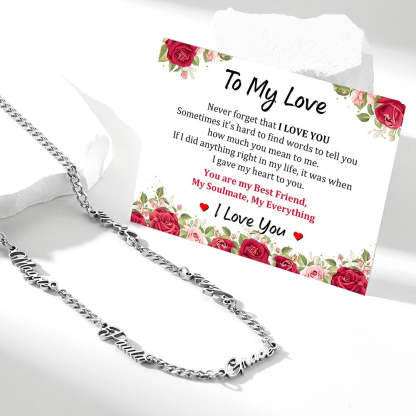 Custom Multi-Name Cuban Link Necklace 3MM with card