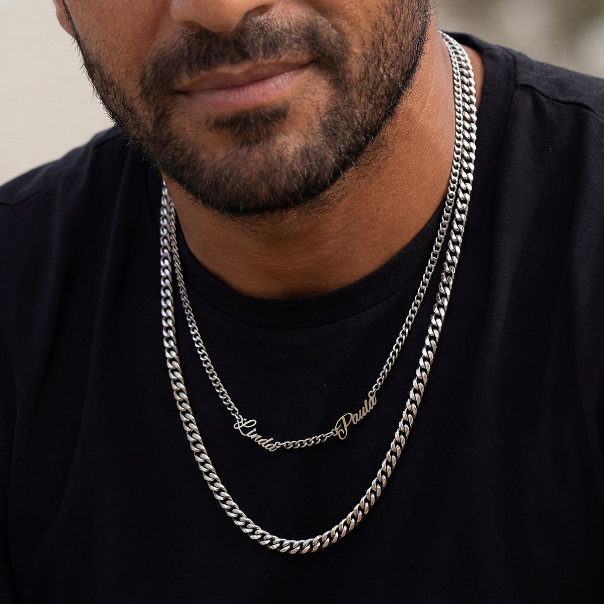 Custom Multi-Name Cuban Link Necklace 3MM for men