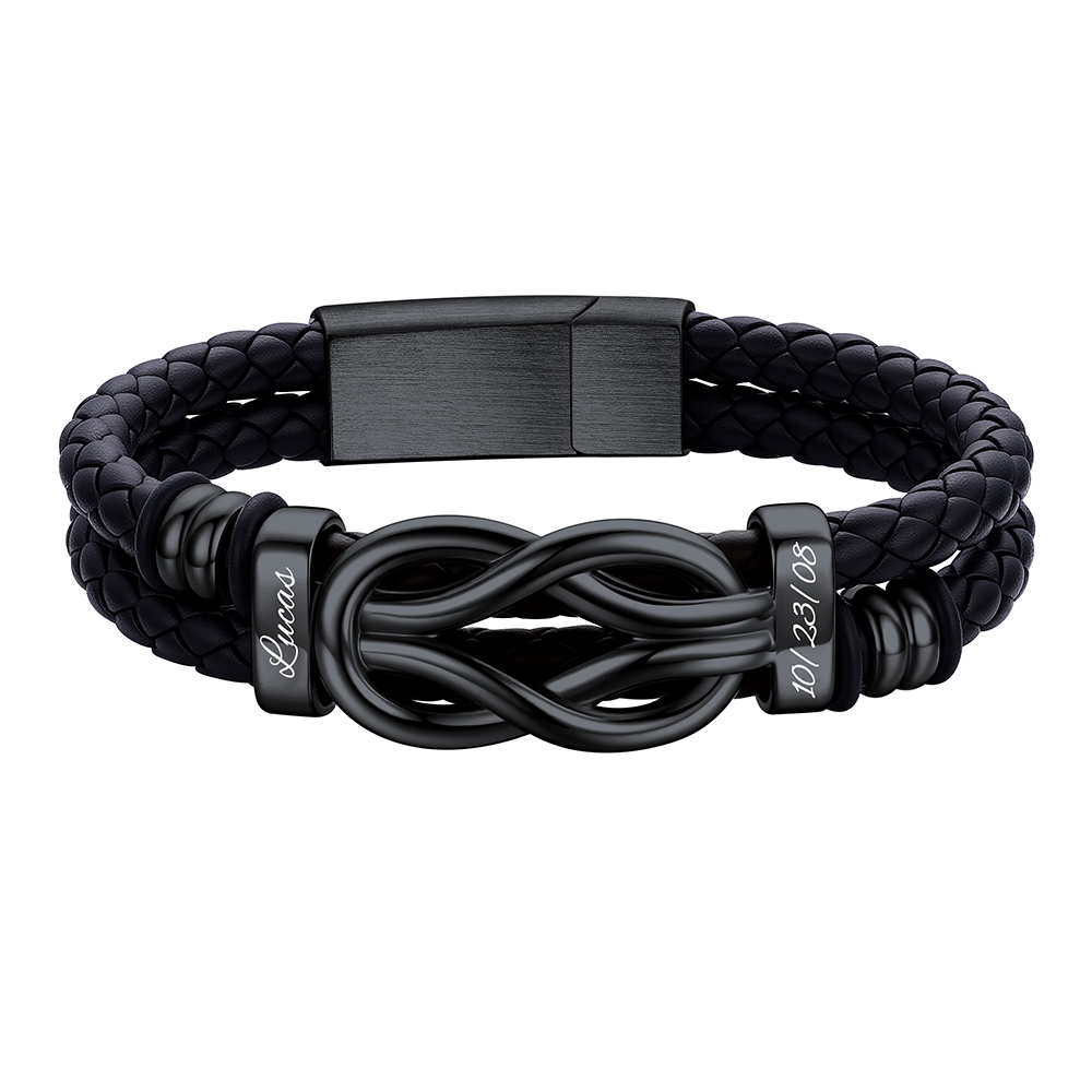 Custom Multi-Name Infinity Knot Leather Bracelet for Men