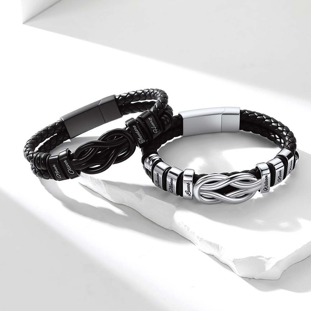 Custom Multi-Name Infinity Knot Leather Bracelet for Men