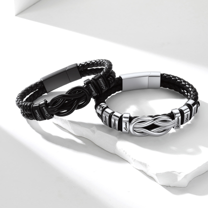 Custom Multi-Name Infinity Knot Leather Bracelet for Men