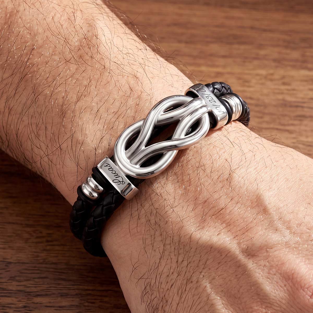 Custom Multi-Name Infinity Knot Leather Bracelet for Men
