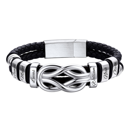 Custom Multi-Name Infinity Knot Leather Bracelet for Men