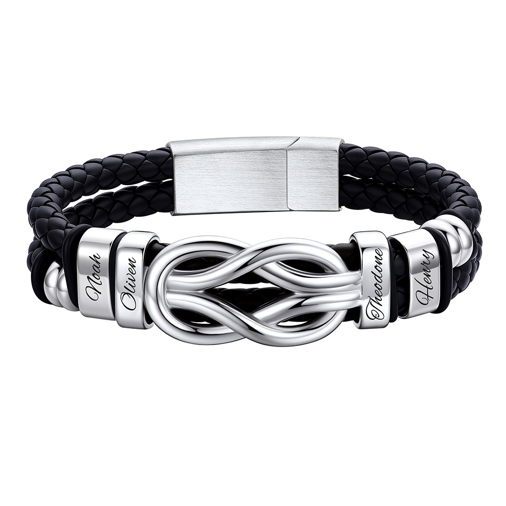Custom Multi-Name Infinity Knot Leather Bracelet for Men
