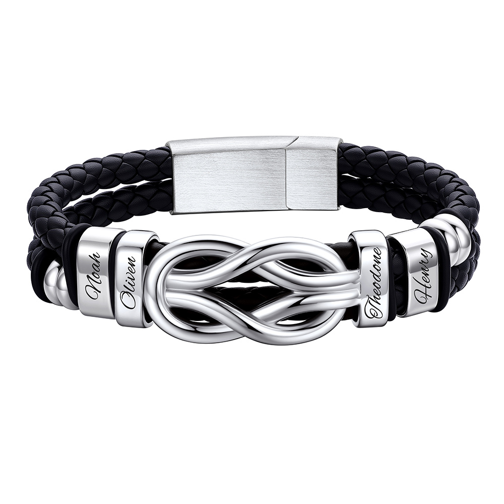 Custom Multi-Name Infinity Knot Leather Bracelet for Men